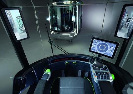 the interior driver's perspective from inside the Genius CAB concept cockpit