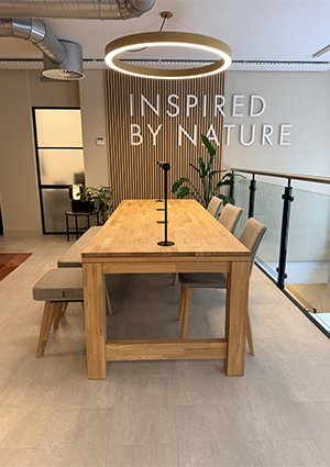 a modern, nature-inspired collaborative workspace or office meeting area.Central