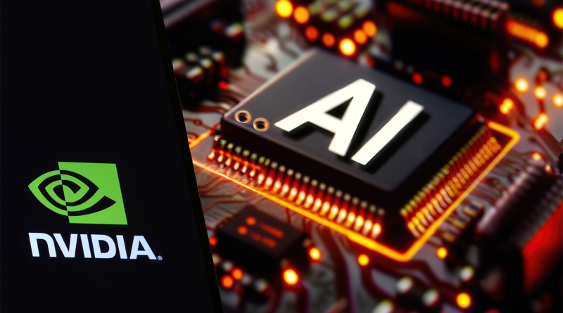 NVIDIA logo on phone and blurred AI chip on the background