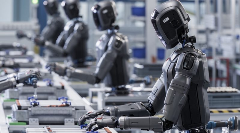 AI robots working at production line