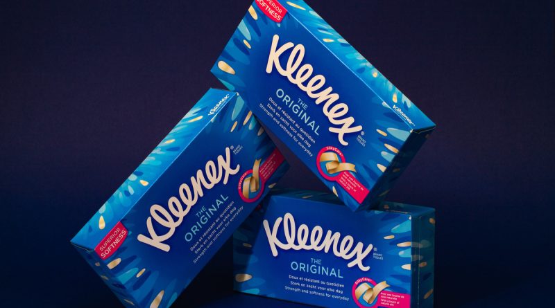 Kleenex tissue boxes representing the new Suzano and Kimberly-Clark global tissue partnership.