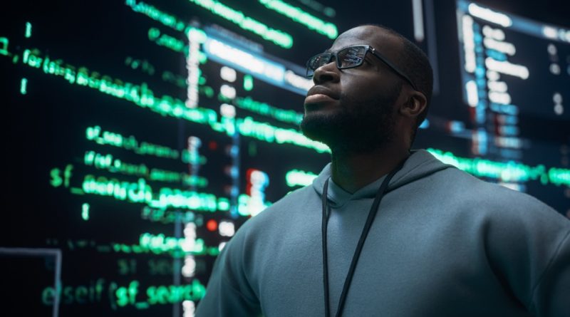 cyber professional studying screens