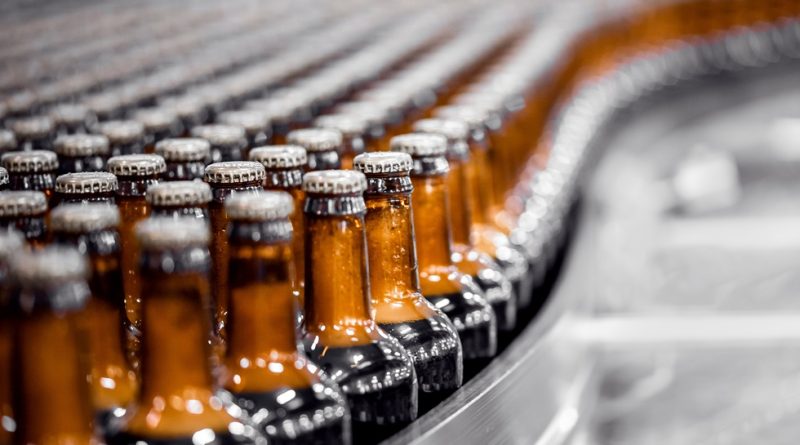 Beer bottles on conveyor
