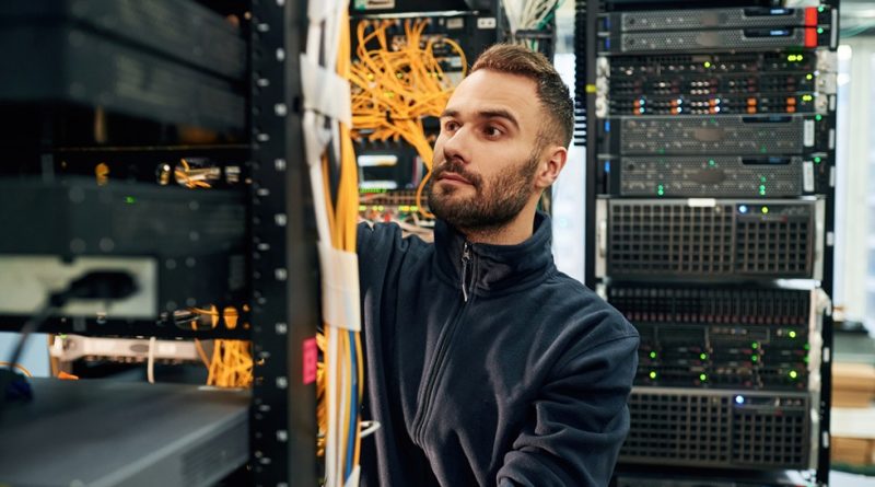 Man working on servers