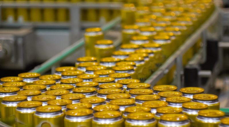 Aluminium cans on conveyor