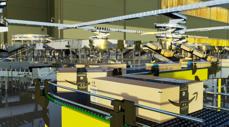 Amazon parcels on conveyor belt