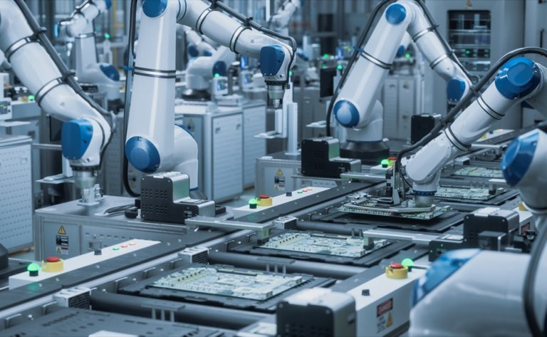 robot arms on manufacturing production line