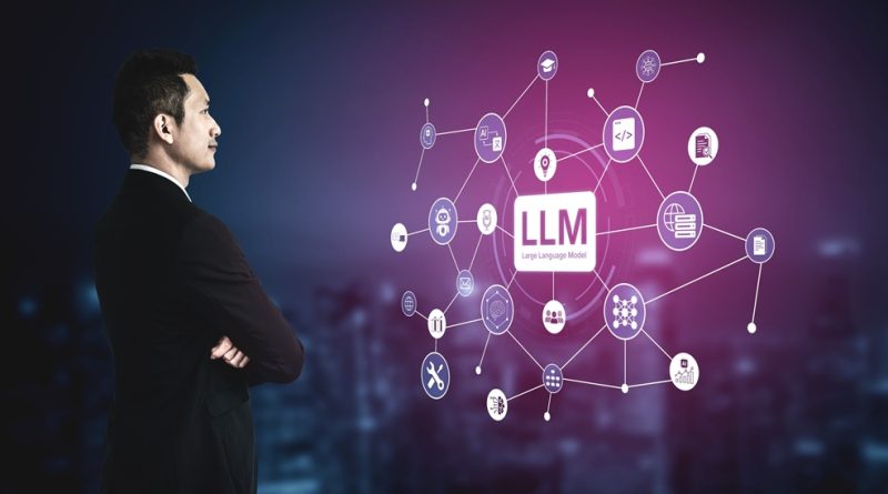 Man starring at a project image of a LLM