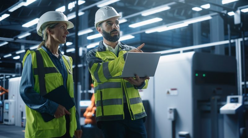 Engineers studying screen