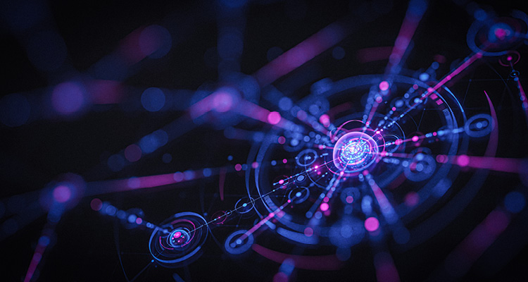 an abstract digital illustration representing concepts like artificial intelligence, big data, and neural networks
