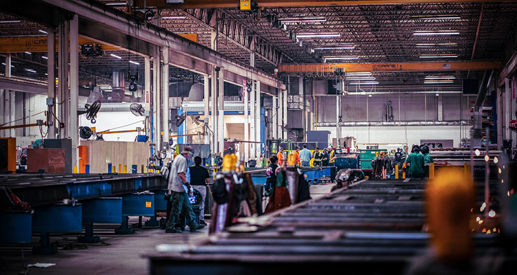 an industrial manufacturing or steel fabrication warehouse