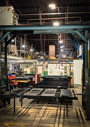 the interior of an industrial manufacturing or assembly facility