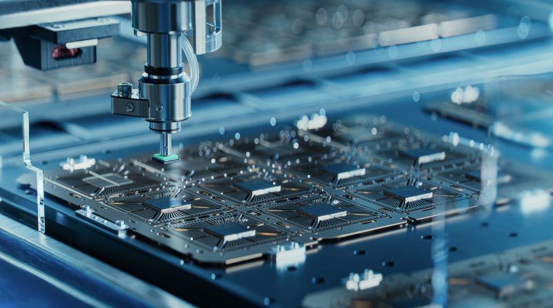 Semiconductor wafers undergoing processing at an advanced chip manufacturing facility.