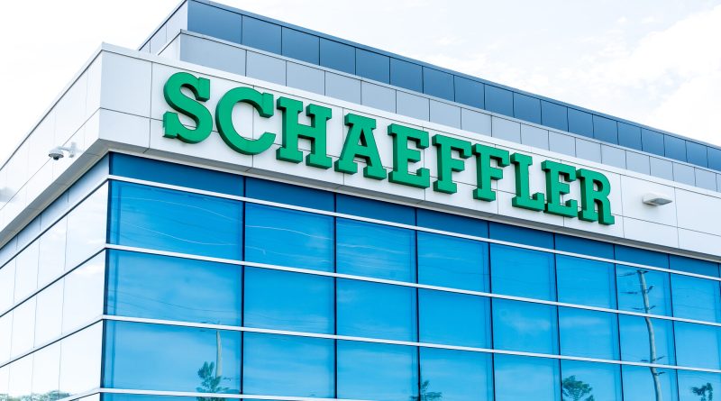 Humanoid robots working on an assembly line at Schaeffler's factory in Taicang, China.